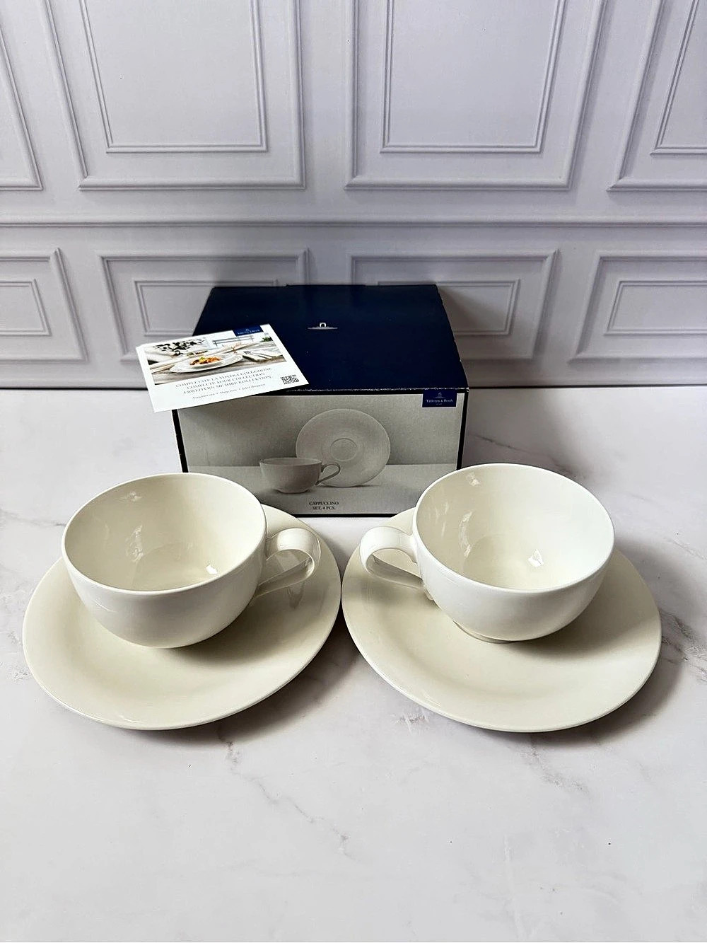 Villeroy & Boch New Cottage Basic Cappuccino Cups & Saucers 4-Pc Set Germany